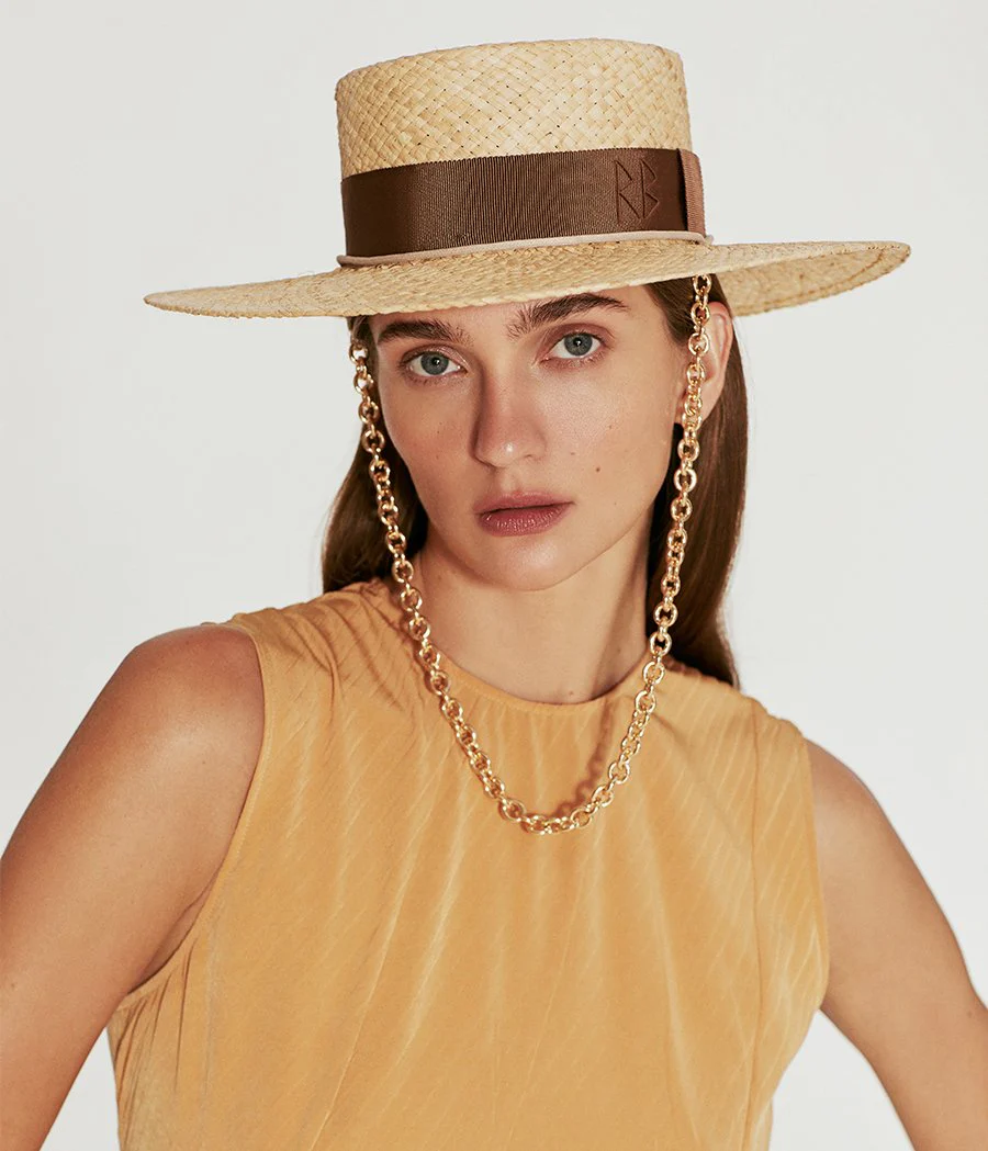 Chain Strap Straw Boater Hat - Image 3