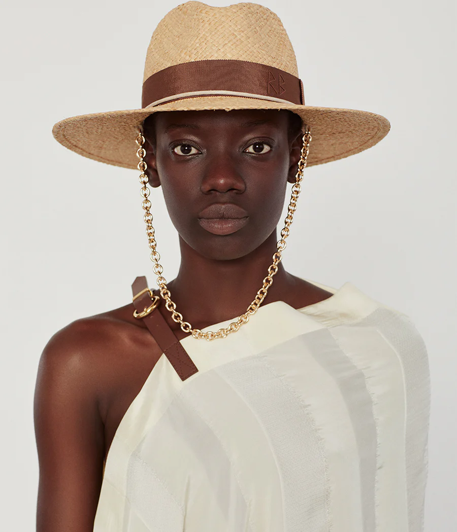 Chain Strap Straw Fedora Hat - Image 3