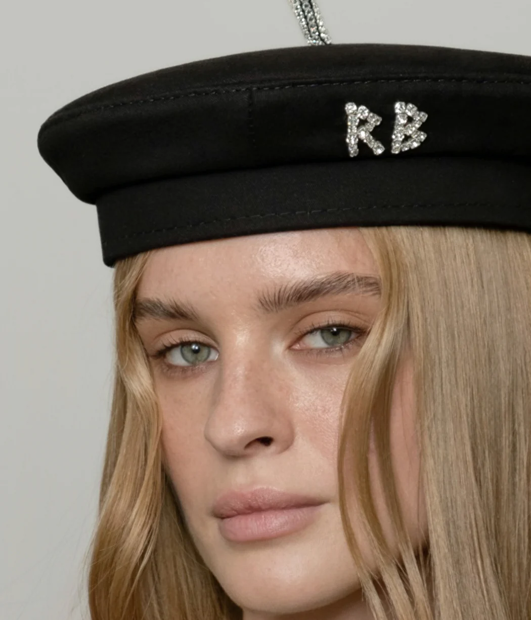 Crystal-Embellished Black Cotton Beret - Image 3