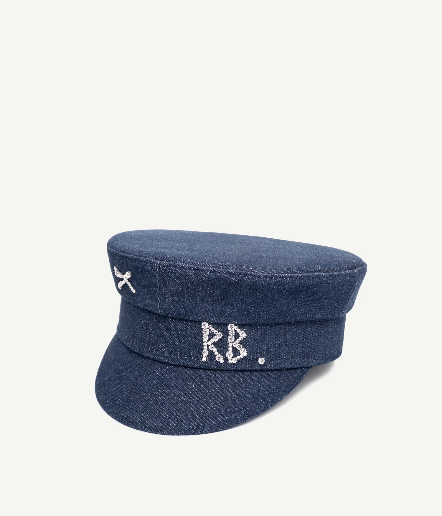 Crystal-Embellished Denim Baker Boy Cap - Image 2