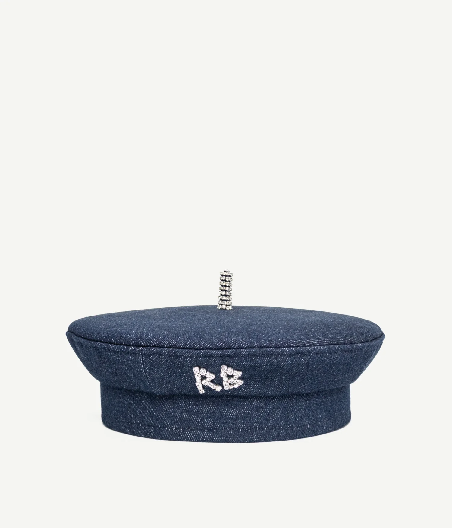 Crystal-Embellished Denim Beret - Image 2