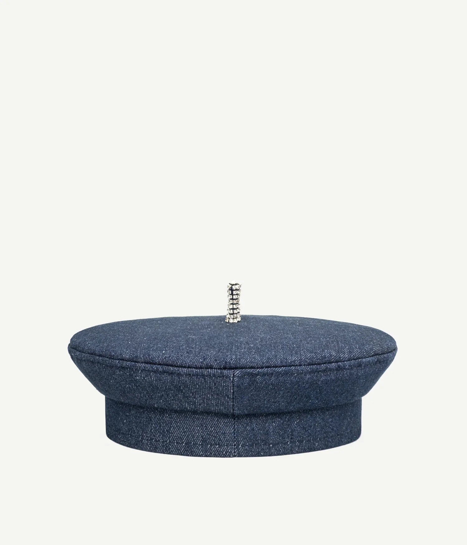 Crystal-Embellished Denim Beret - Image 4