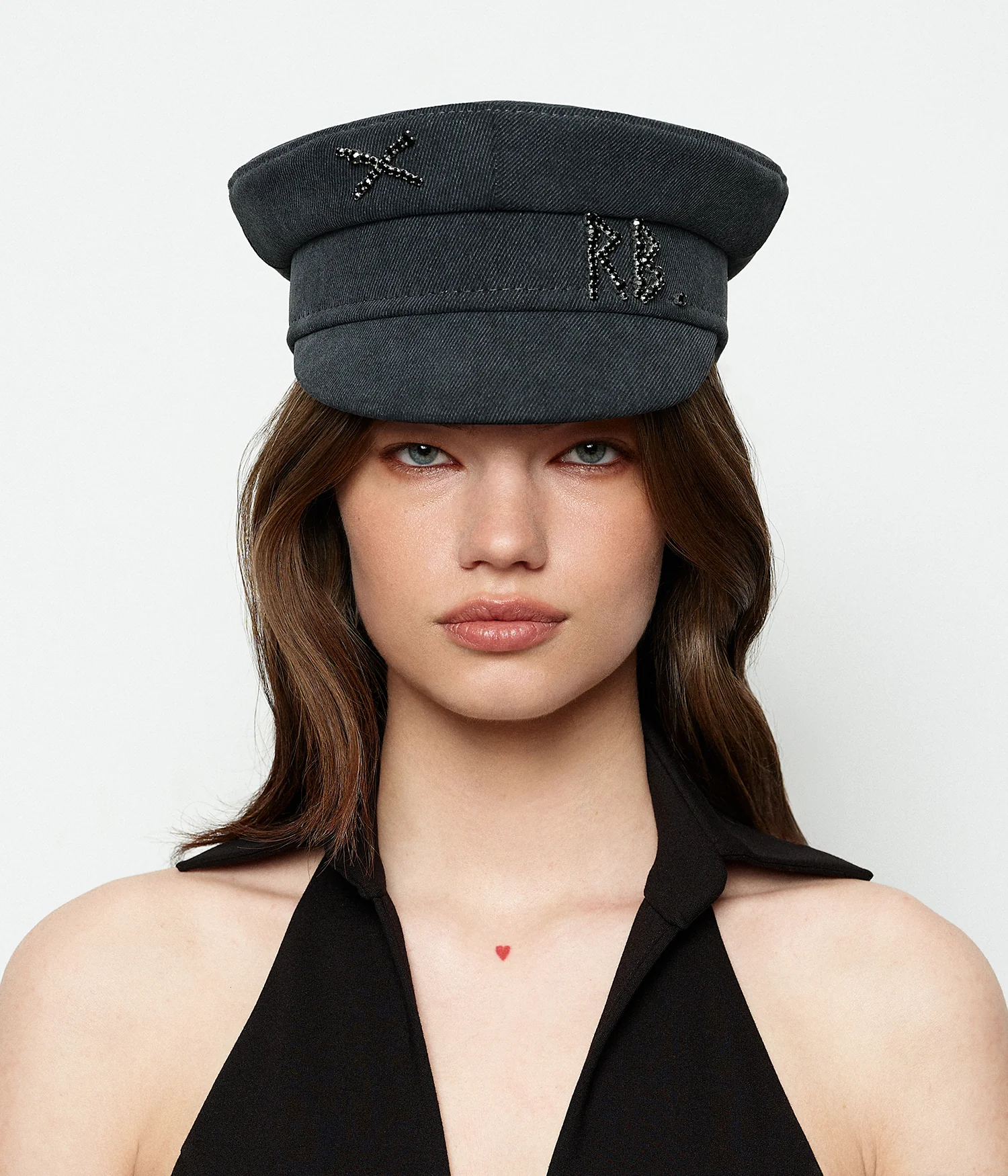 Crystal-embroidered Denim Baker Boy Cap - Image 3