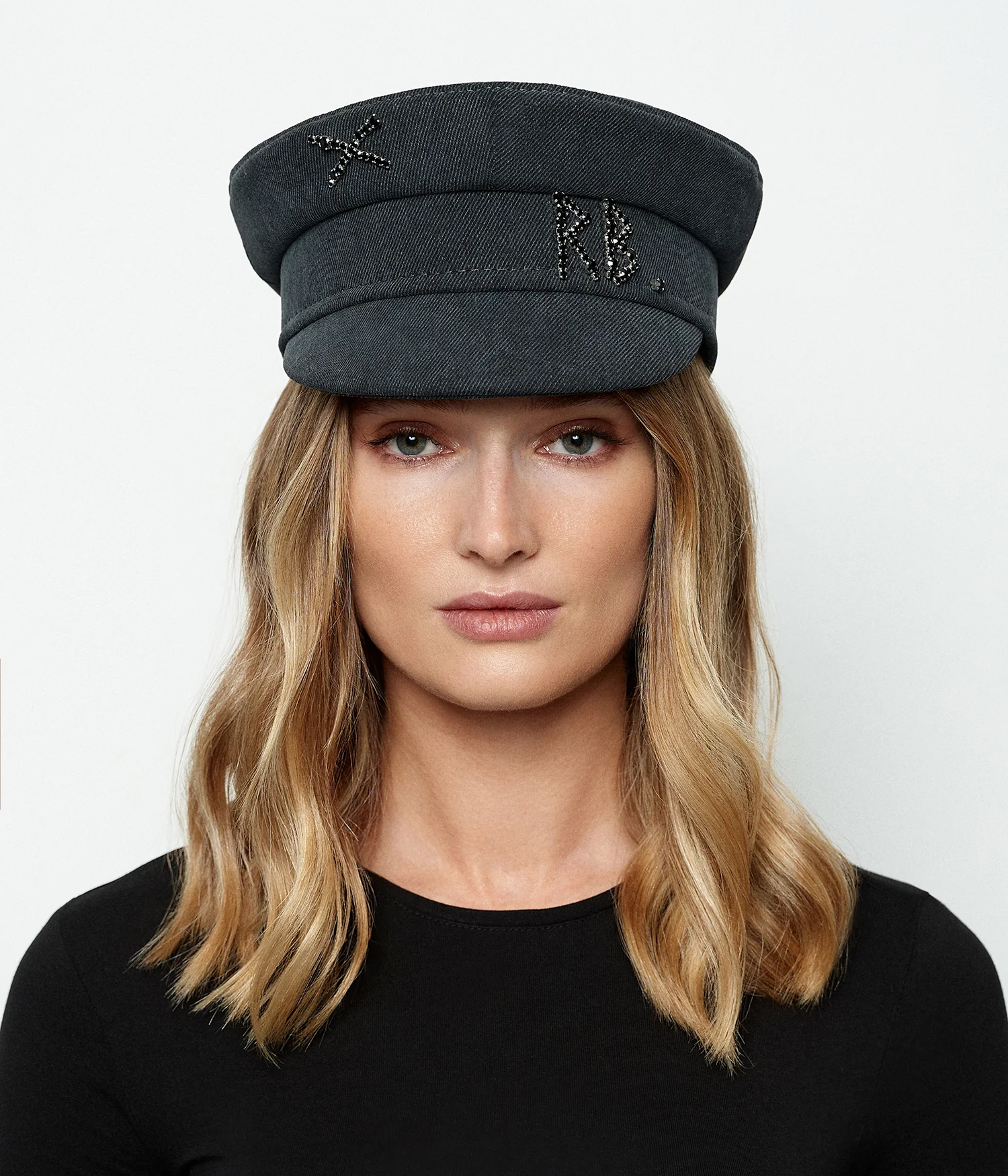 Crystal-embroidered Denim Baker Boy Cap - Image 4