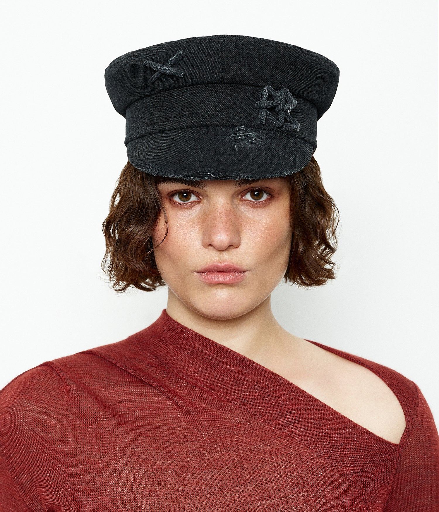 Distressed Denim Baker Boy Cap - Image 3