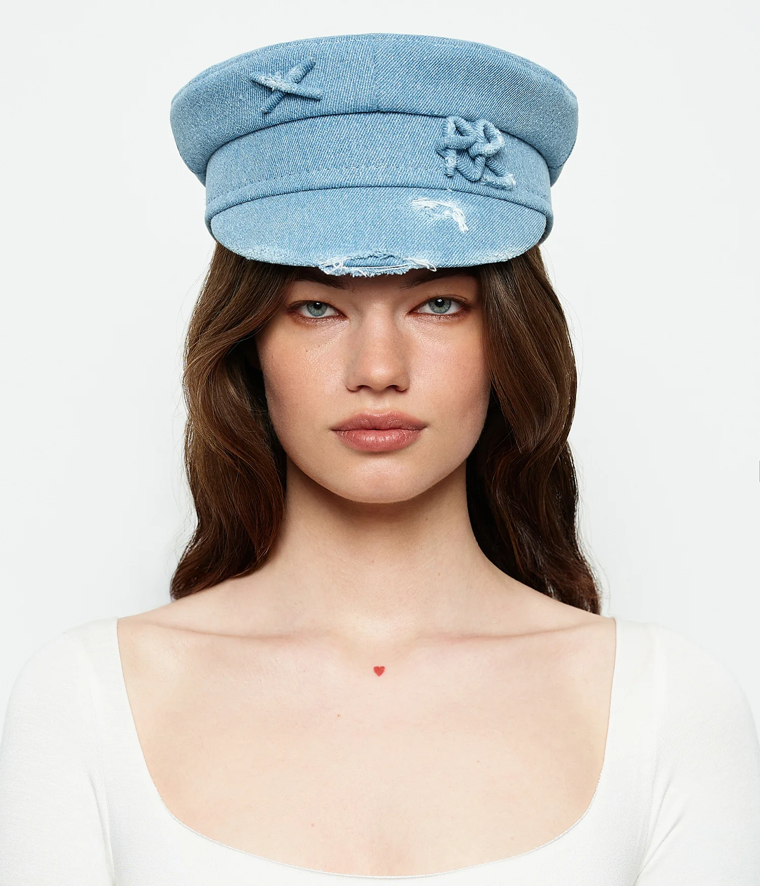 Distressed Denim Baker Boy Cap - Image 3