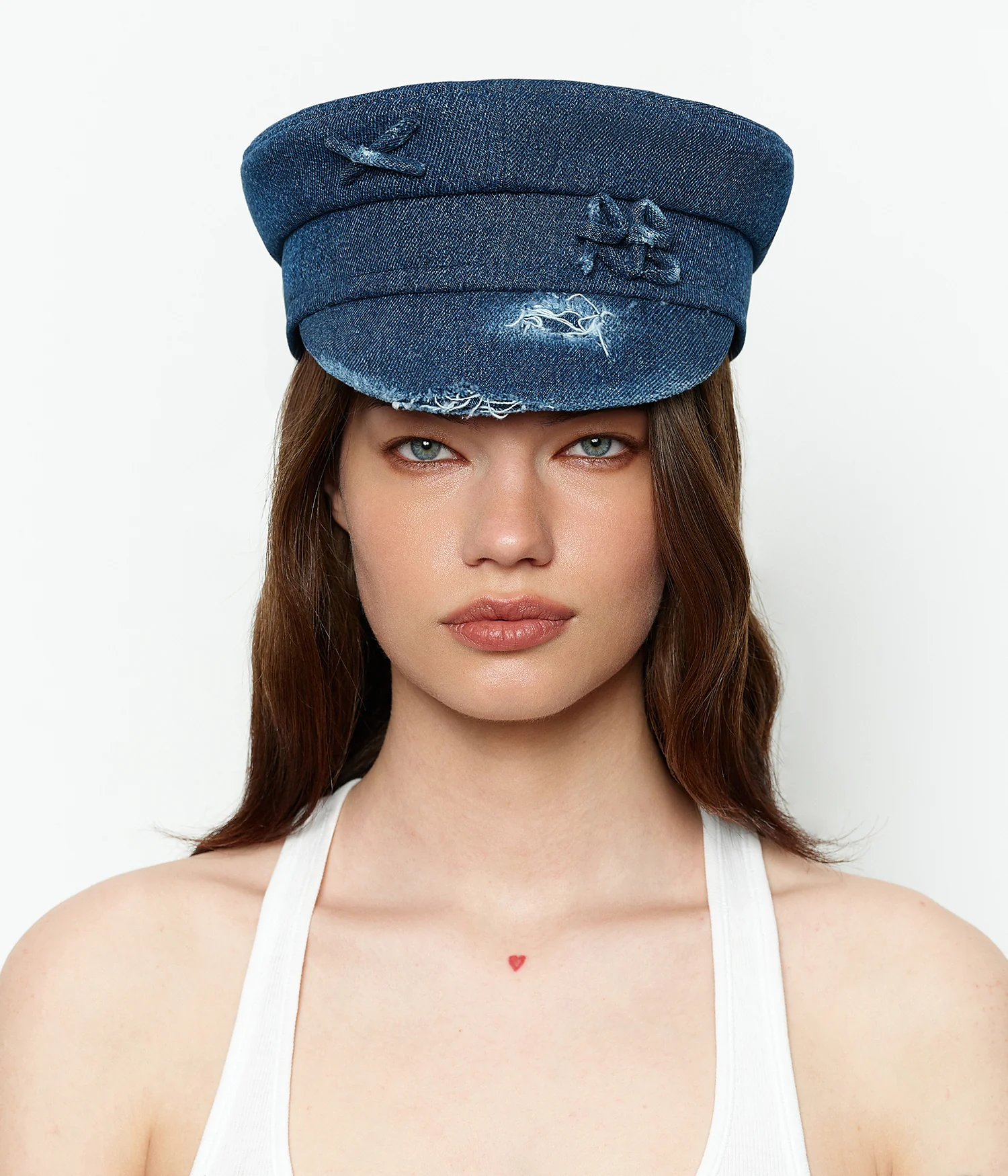 Distressed Denim Baker Boy Cap - Image 3