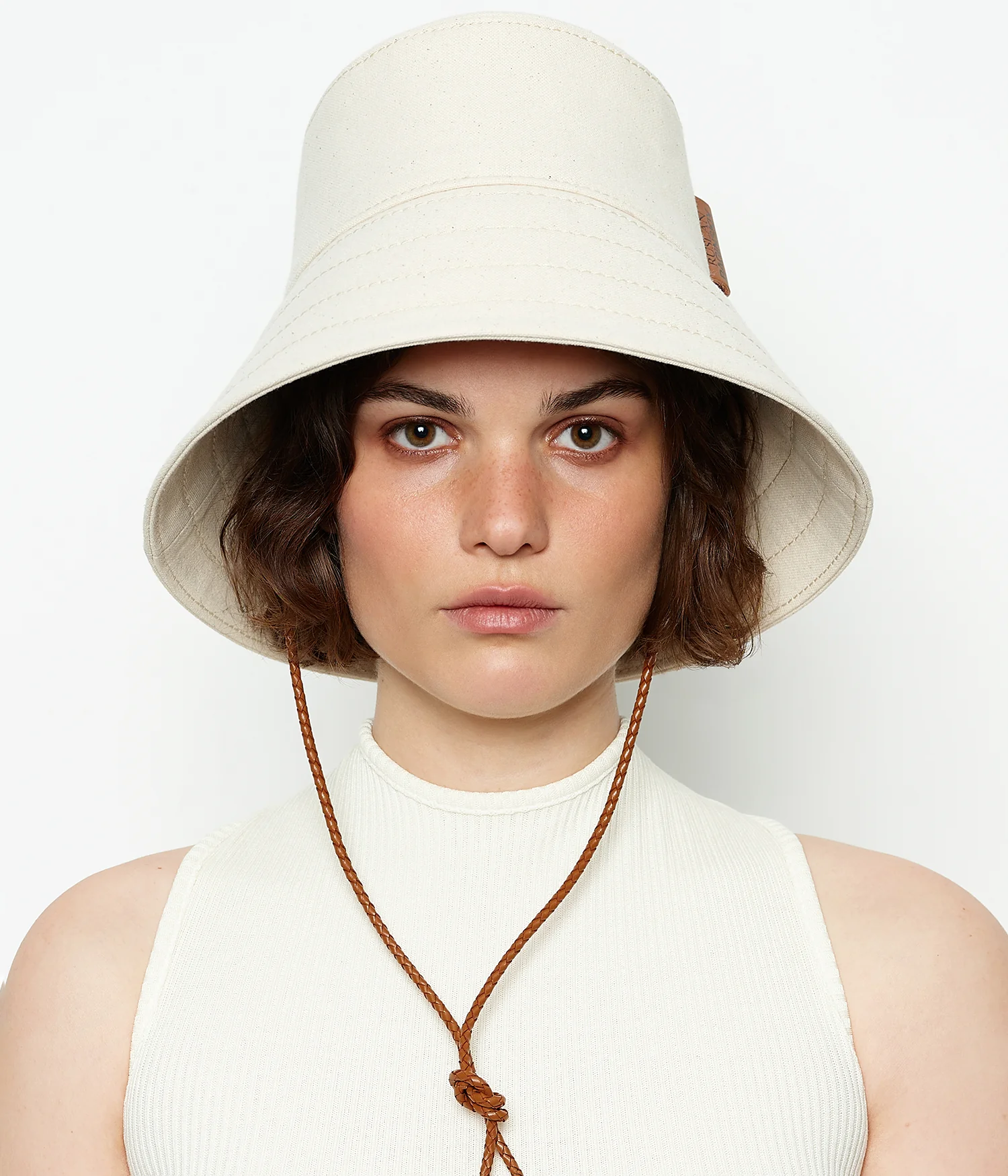 Logo Patch Bucket Hat with Leather Trim - Image 3